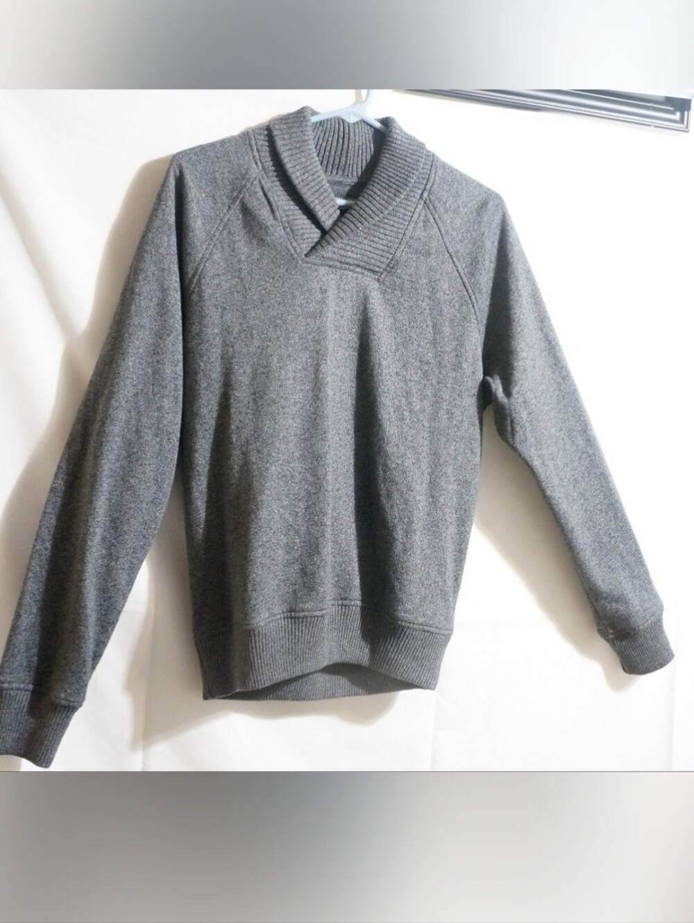 Nordsrom's Men's Shop  Heather Grey Shawl Collar Pullover Sweater Size Small - Picture 3 of 8